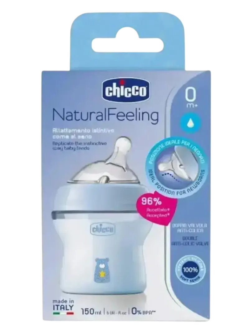 Бутылочка для кормления Chicco Natural Feeling голубая медленный поток