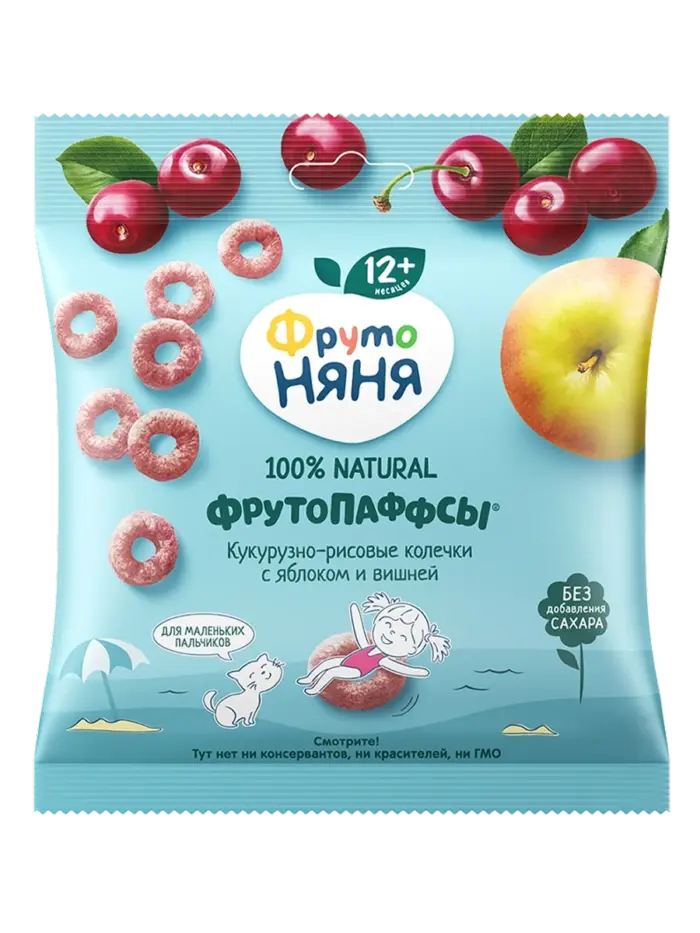 Детские злаковые колечки ФрутоПаффсы яблоко-вишня