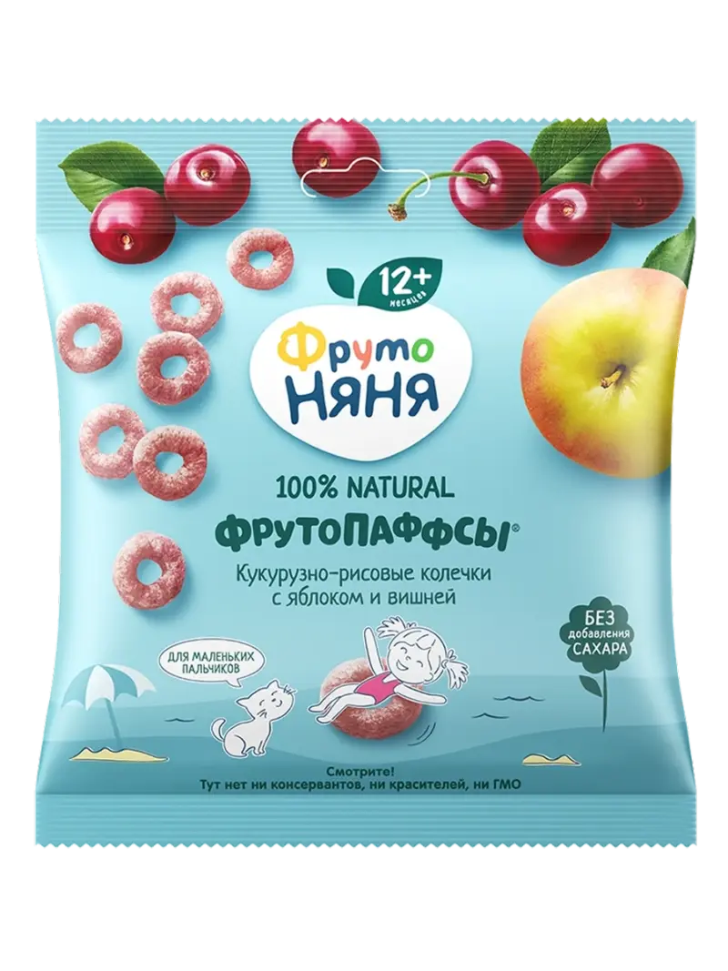 Детские злаковые колечки ФрутоПаффсы яблоко-вишня
