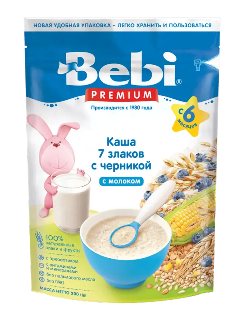 Каша детская молочная Bebi 7 злаков с черникой 6+ мес