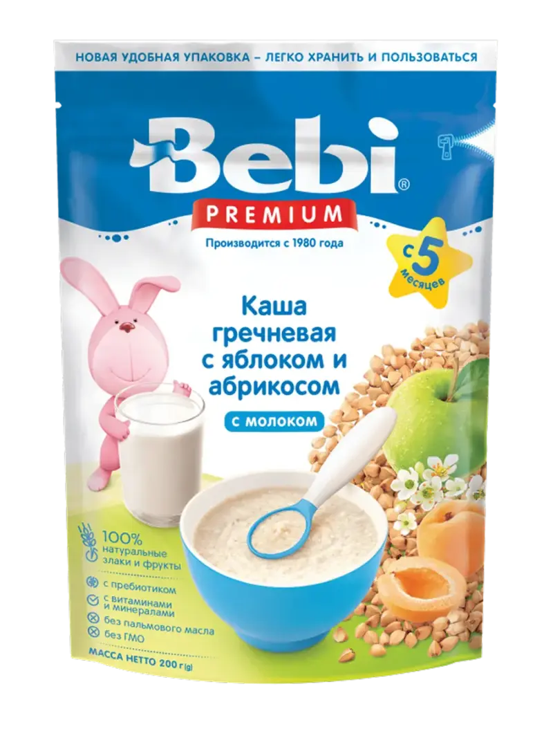 Каша детская молочная Bebi гречневая яблоко-абрикос 5+ мес