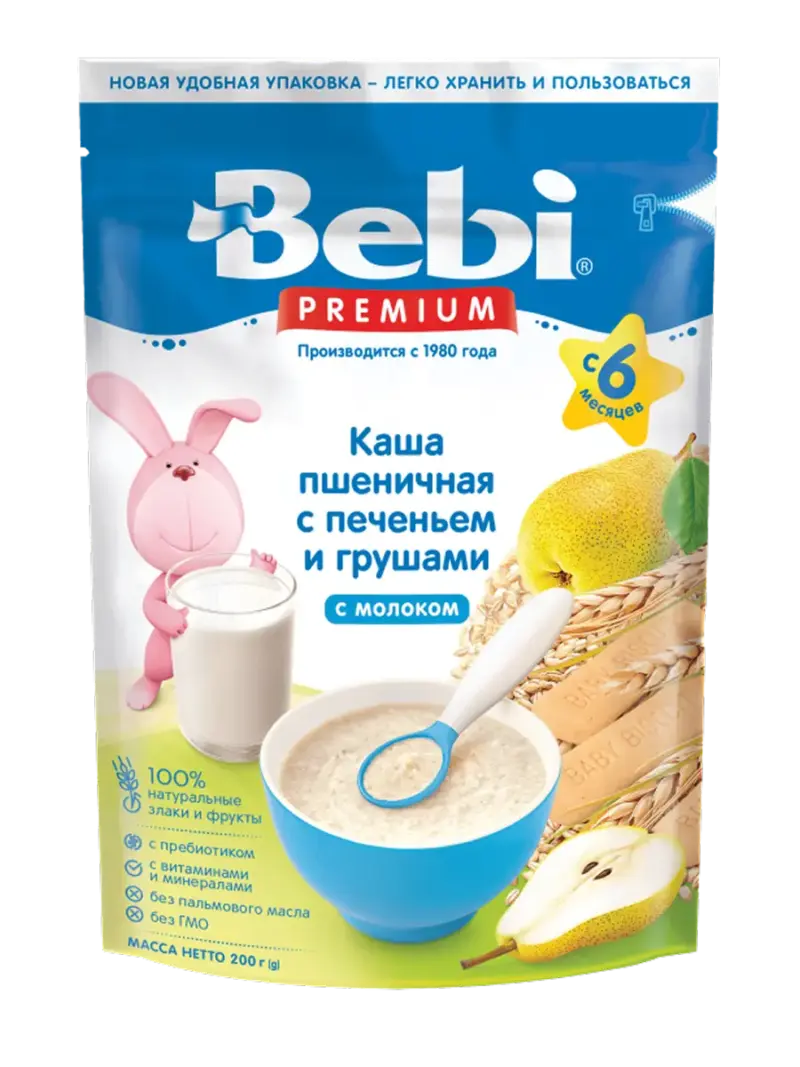 Каша детская молочная Bebi пшеничная печенье-груша 6+ мес