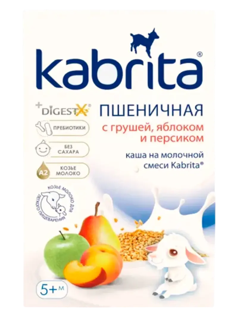 Каша детская Kabrita пшеничная груша-яблоко-персик на козьем молоке 5+ мес