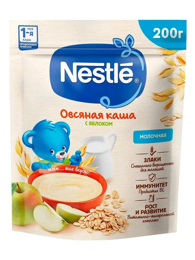 Каша детская молочная Nestle Шагайка овсяная с яблоком 4+ мес