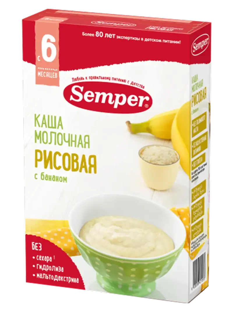 Каша детская Semper молочная рисовая банан 6+ мес