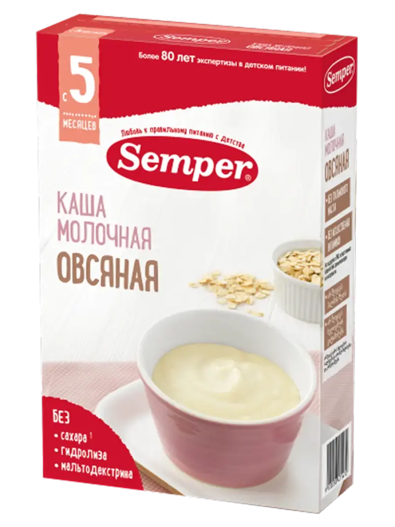 Каша детская Semper молочная овсяная 5+ мес