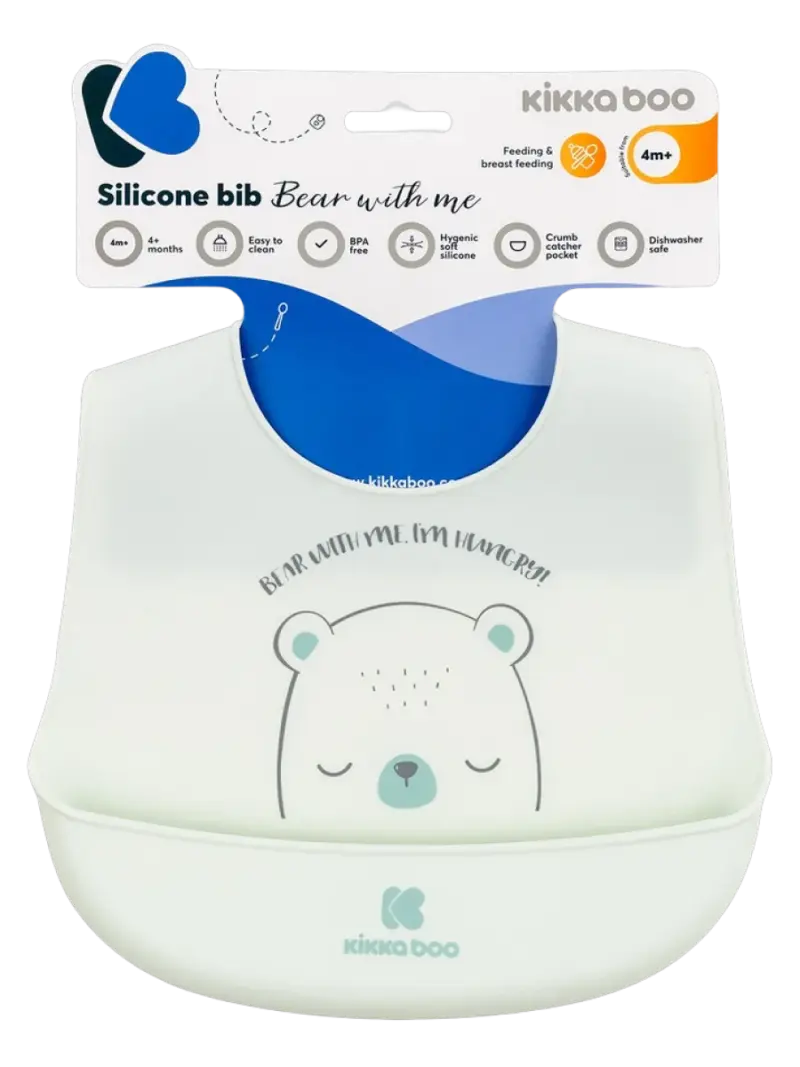 Нагрудник силиконовый с карманом KikkaBoo Bear with Me Mint
