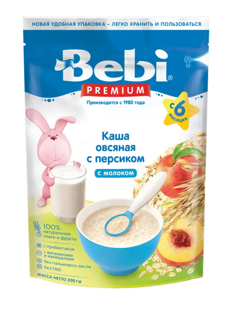 Каша детская молочная Bebi овсяная с персиком 6+ мес
