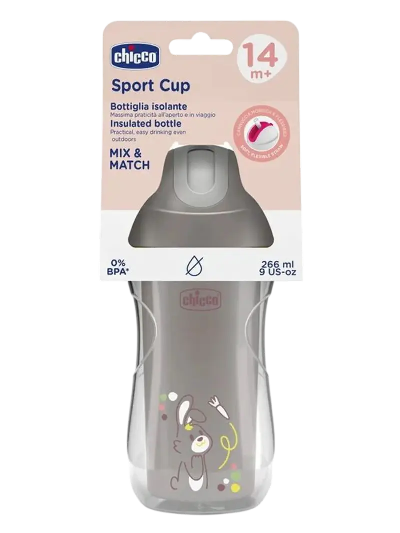 Поильник с силиконовой трубочкой Chicco Sport Cup серый 266мл