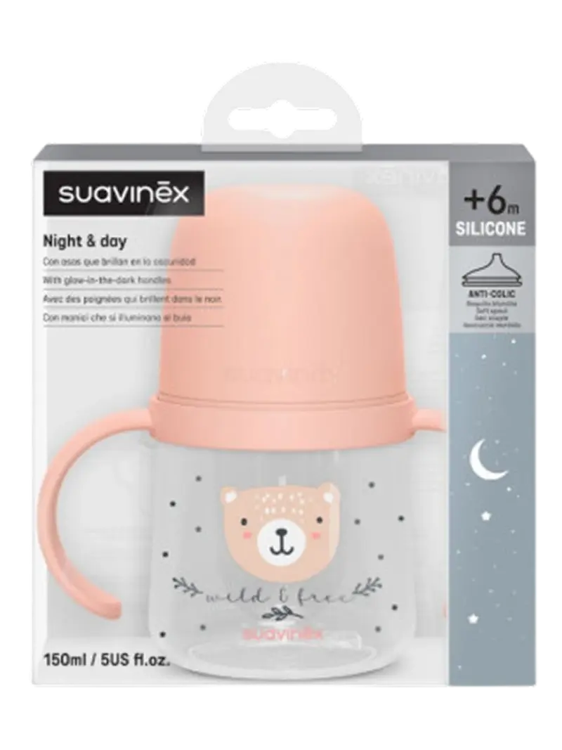 Ночной поильник светящийся в темноте Suavinex Wild розовый 6+ мес