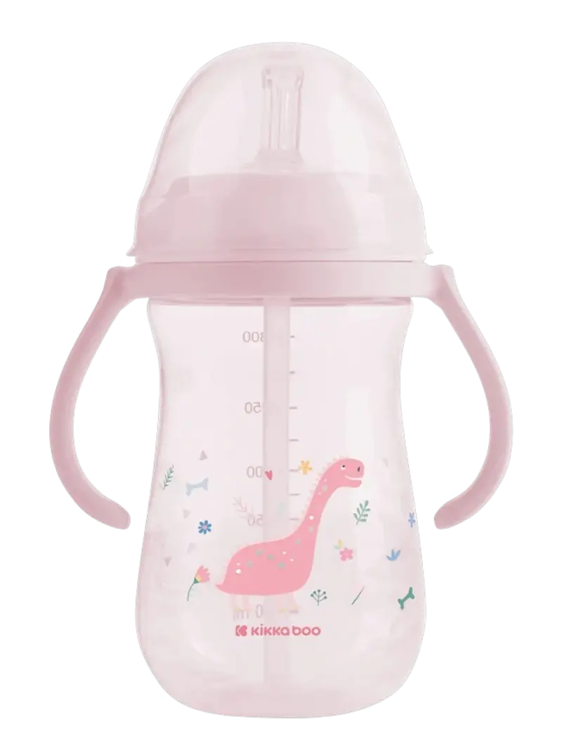 Поильник с трубочкой и ручками KikkaBoo Dino World Pink 300мл