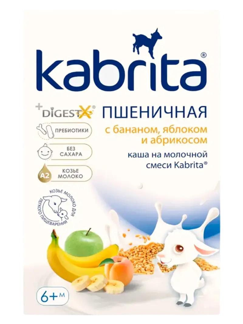 Каша детская Kabrita пшеничная банан-яблоко-абрикос на козьем молоке 6+ мес