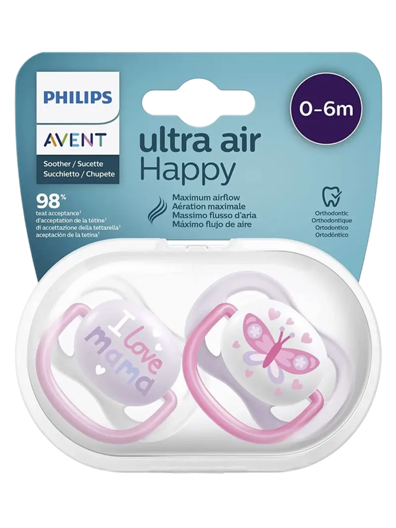 Набор пустышек силиконовых ортодонтических Philips Avent Ultra Air Бабочка