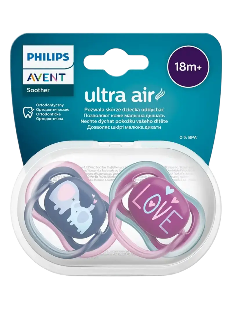 Набор пустышек силиконовых ортодонтических Philips Avent Ultra Air для девочек