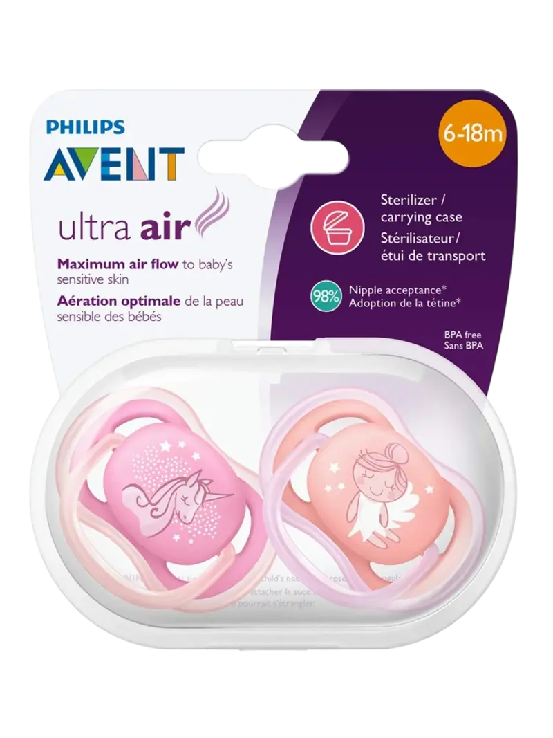 Набор пустышек силиконовых ортодонтических Philips Avent Ultra Air для девочек