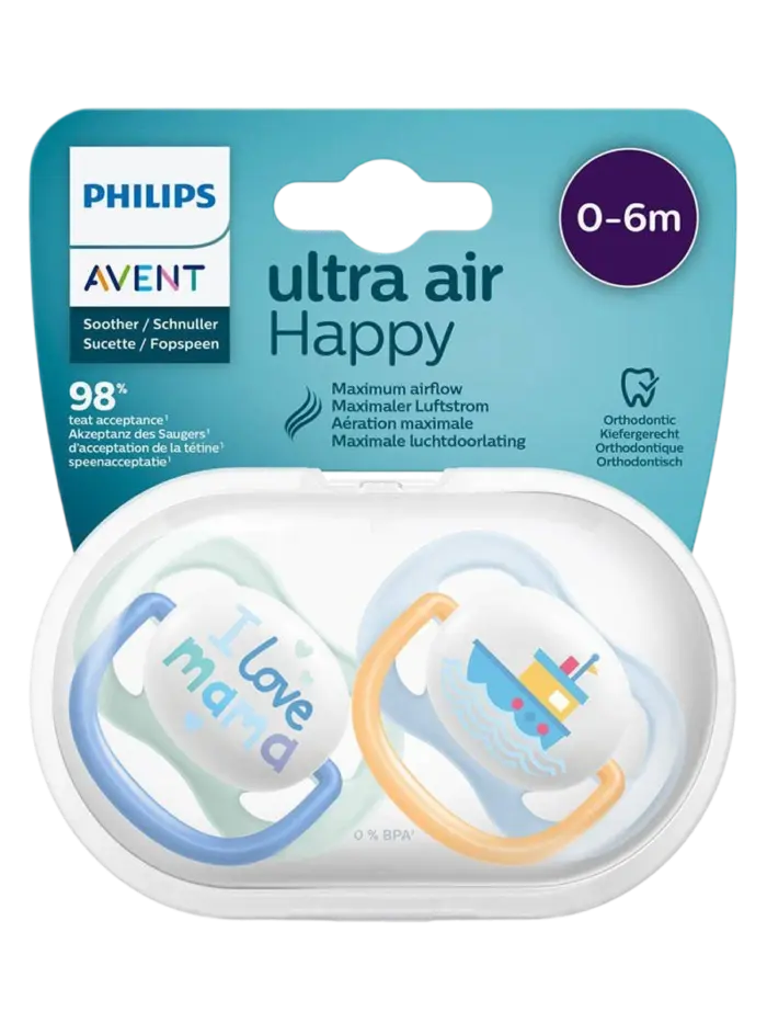 Набор пустышек силиконовых ортодонтических Philips Avent Ultra Air Happy для мальчиков