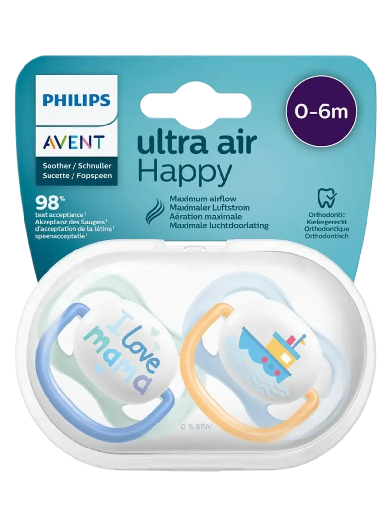 Набор пустышек силиконовых ортодонтических Philips Avent Ultra Air Happy для мальчиков