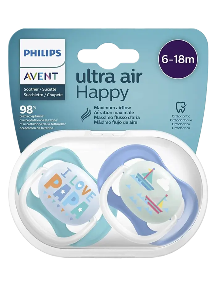 Набор пустышек силиконовых ортодонтических Philips Avent Ultra Air Happy для мальчиков