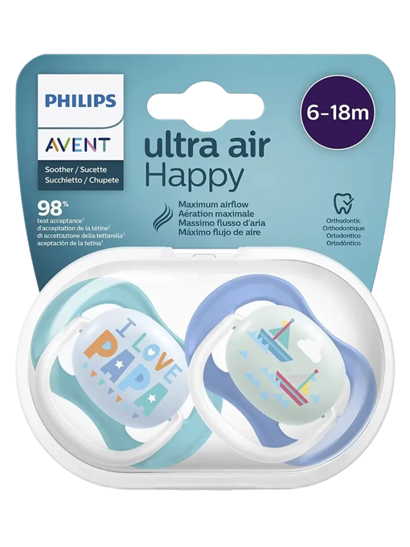 Набор пустышек силиконовых ортодонтических Philips Avent Ultra Air Happy для мальчиков