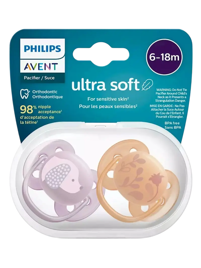 Набор пустышек силиконовых ортодонтических Philips Avent Ultra Soft для девочек
