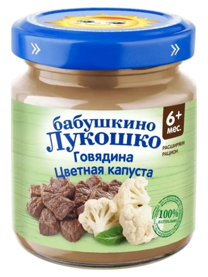 Пюре детское Бабушкино Лукошко цветная капуста-говядина 6+ мес