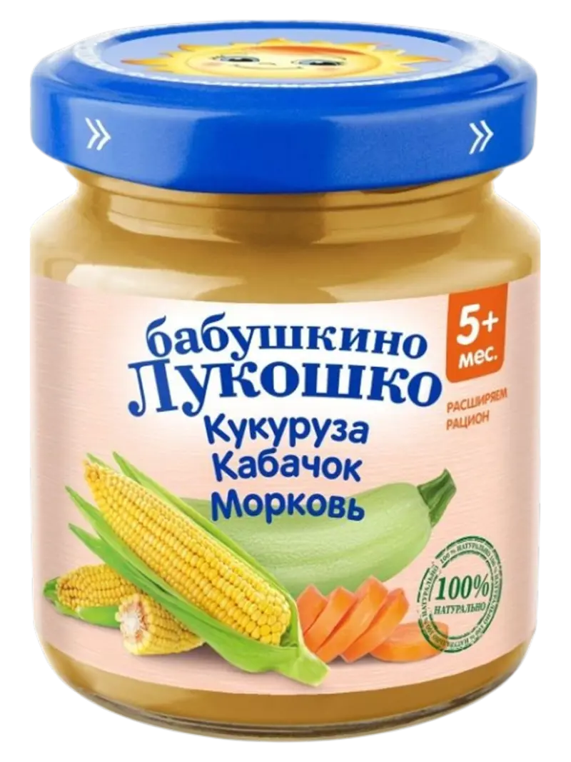 Пюре детское Бабушкино Лукошко кукуруза-кабачок-морковь 5+ мес