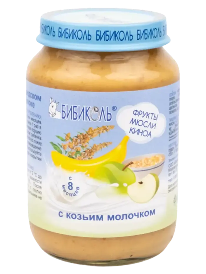 Пюре детское Бибиколь фрукты-мюсли-киноа с козьим молоком 6+ мес