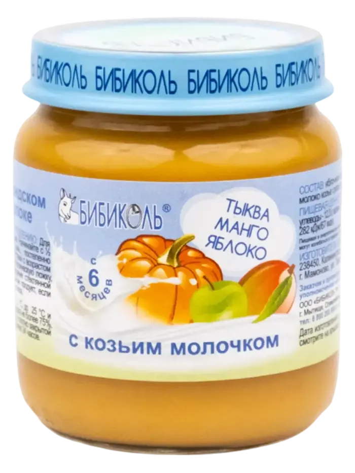 Пюре детское Бибиколь тыква-манго-яблоко с козьим молоком 6+ мес