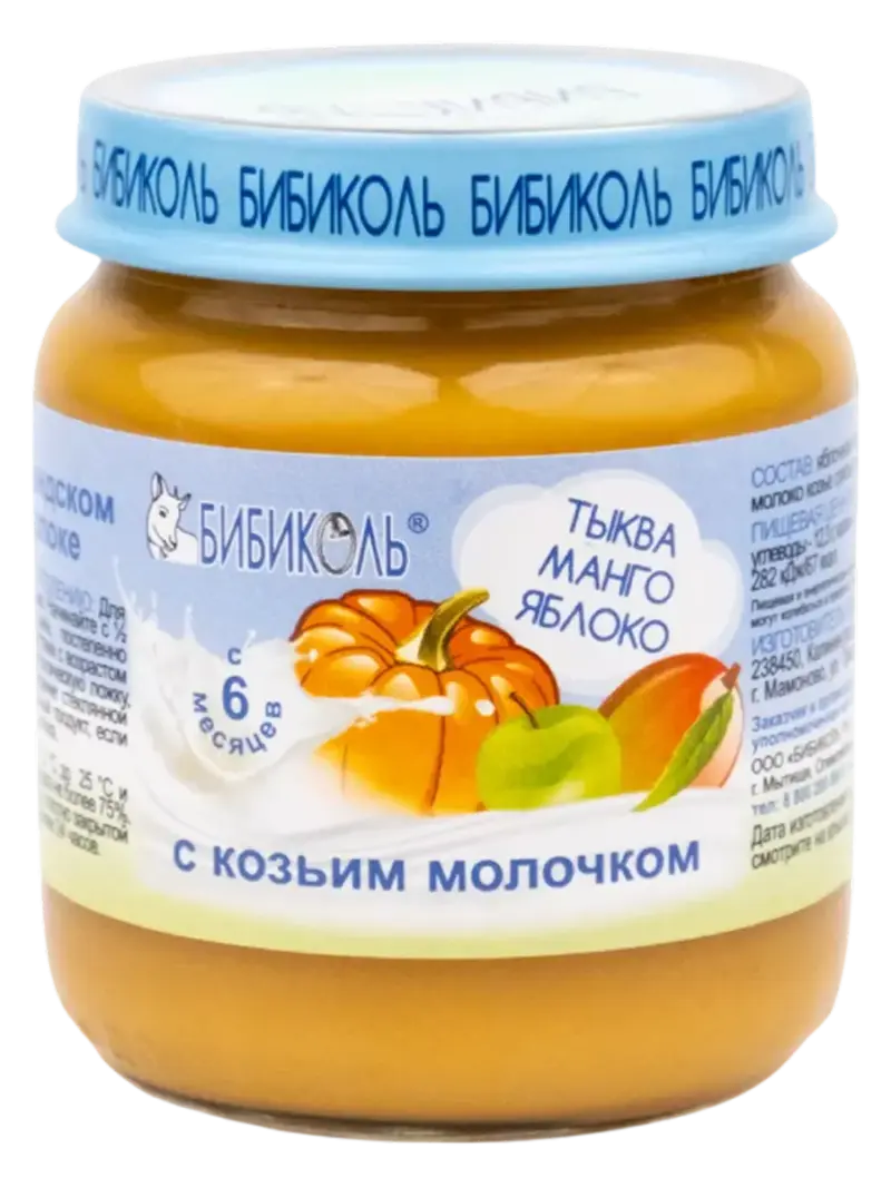 Пюре детское Бибиколь тыква-манго-яблоко с козьим молоком 6+ мес