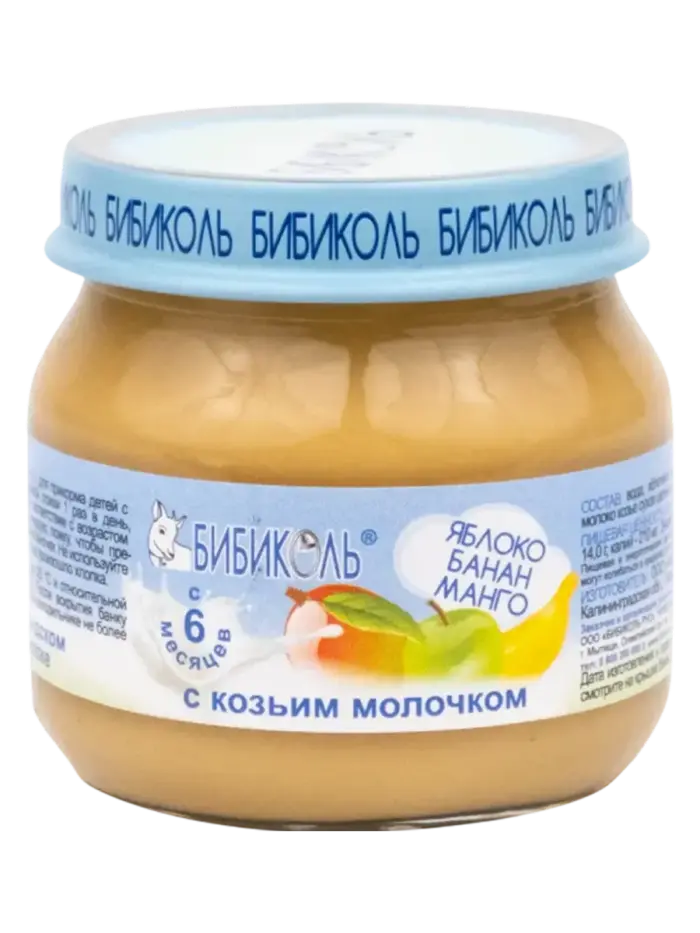 Пюре детское Бибиколь яблоко-банан-манго с козьим молоком 6+ мес