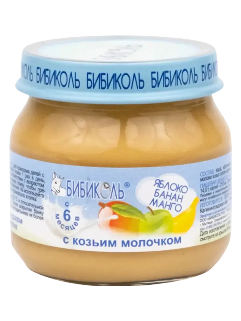 Пюре детское Бибиколь яблоко-банан-манго с козьим молоком 6+ мес