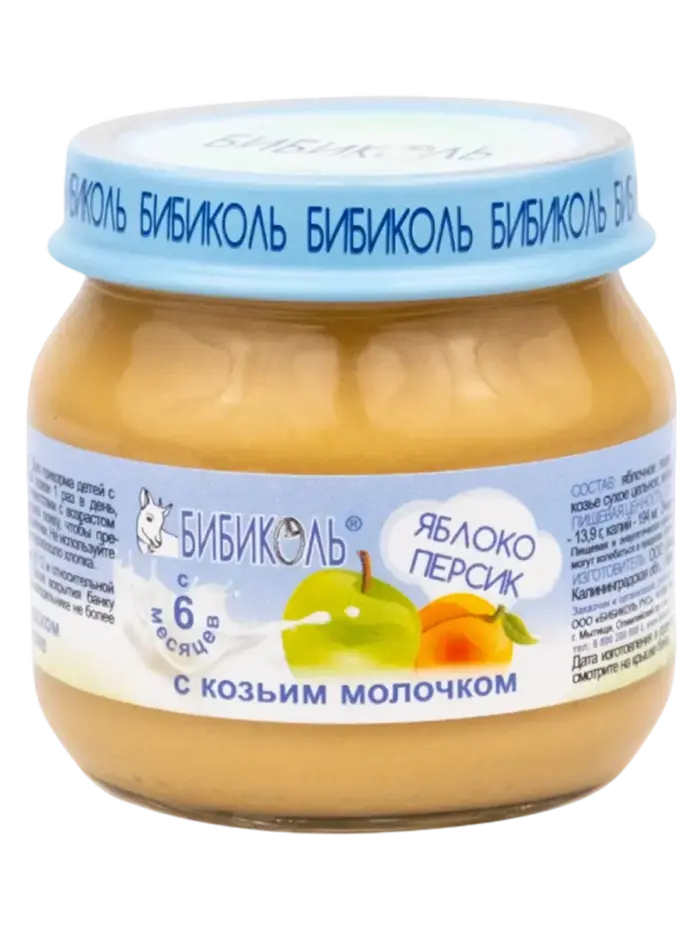 Пюре детское Бибиколь яблоко-персик с козьим молоком 6+ мес