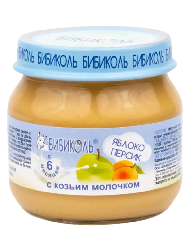 Пюре детское Бибиколь яблоко-персик с козьим молоком 6+ мес
