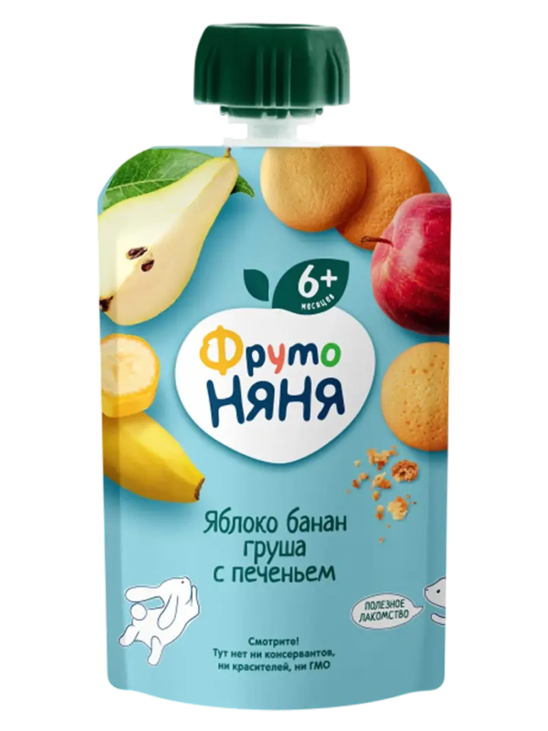 Пюре детское ФрутоНяня яблоко-банан-груша с печеньем 6+ мес
