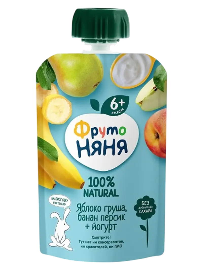 Пюре детское ФрутоНяня яблоко-груша-банан-клубника 6+ мес