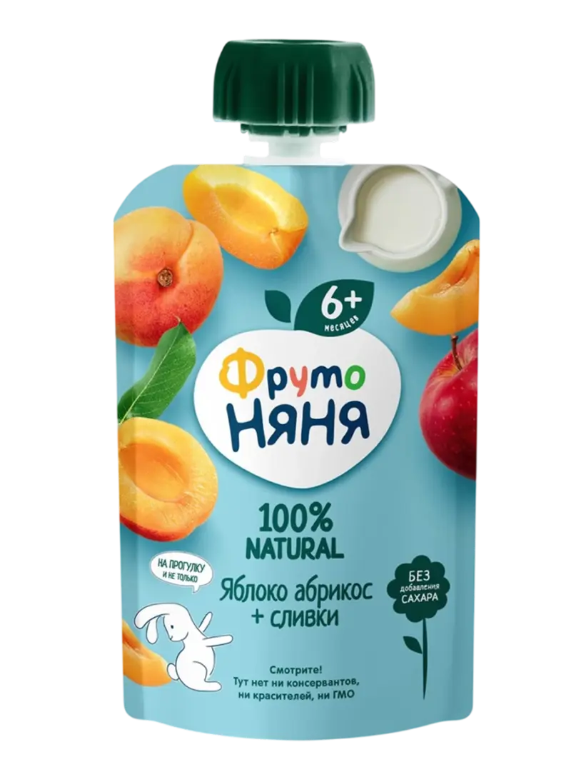 Пюре детское ФрутоНяня яблоко-абрикос со сливками 6+ мес