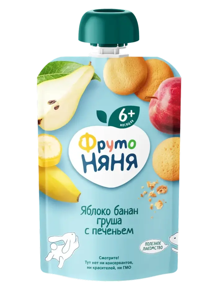 Детское пюре ФрутоНяня яблоко-банан-груша с печеньем