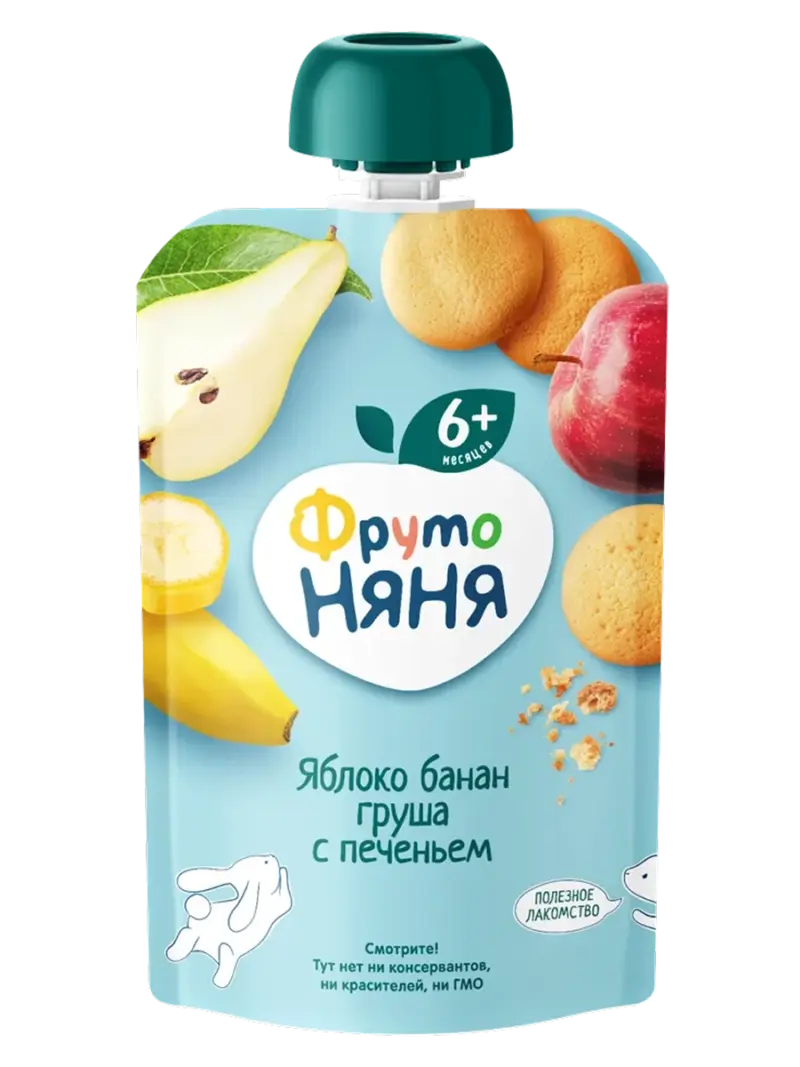 Детское пюре ФрутоНяня яблоко-банан-груша с печеньем