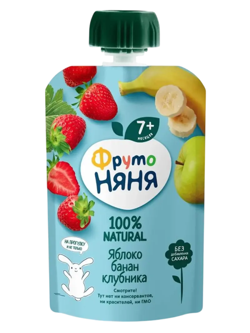 Пюре детское ФрутоНяня яблоко-банан-клубника 6+ мес