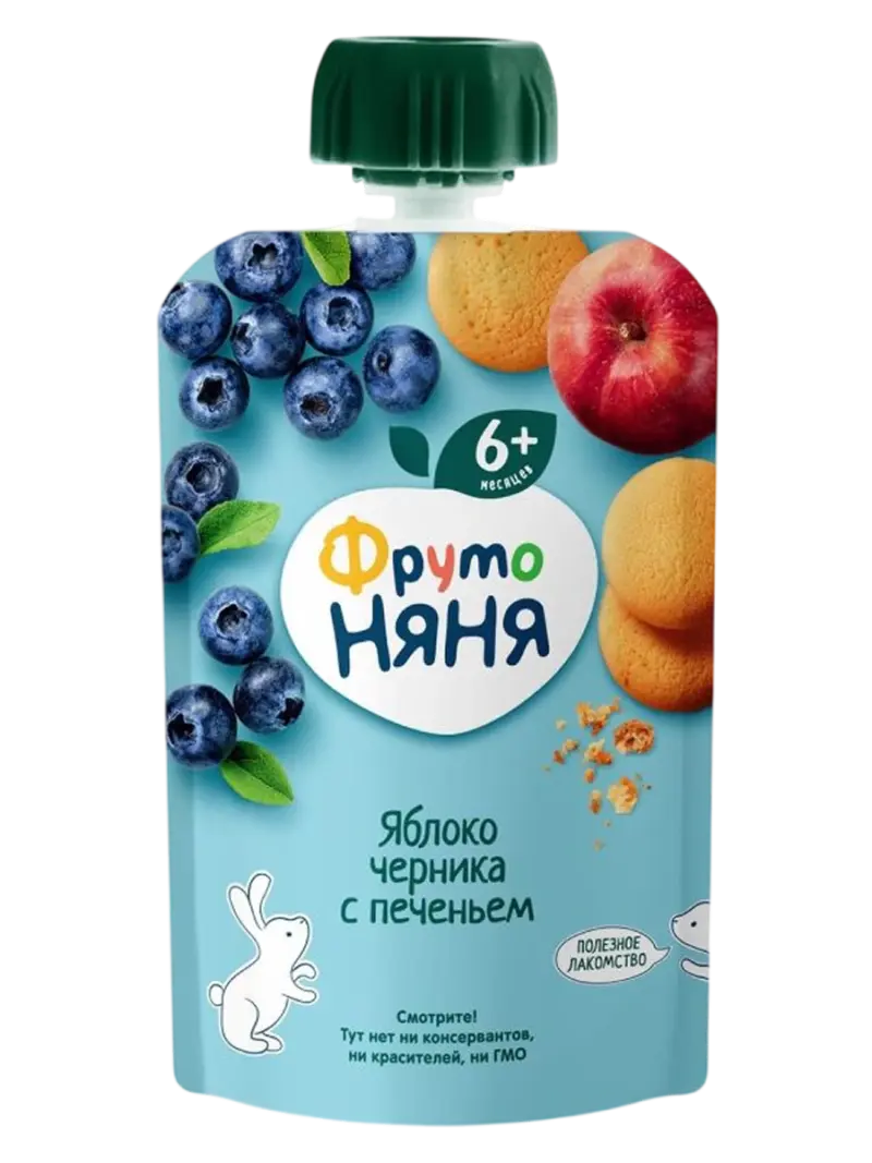 Пюре детское ФрутоНяня яблоко-черника-арония 6+ мес