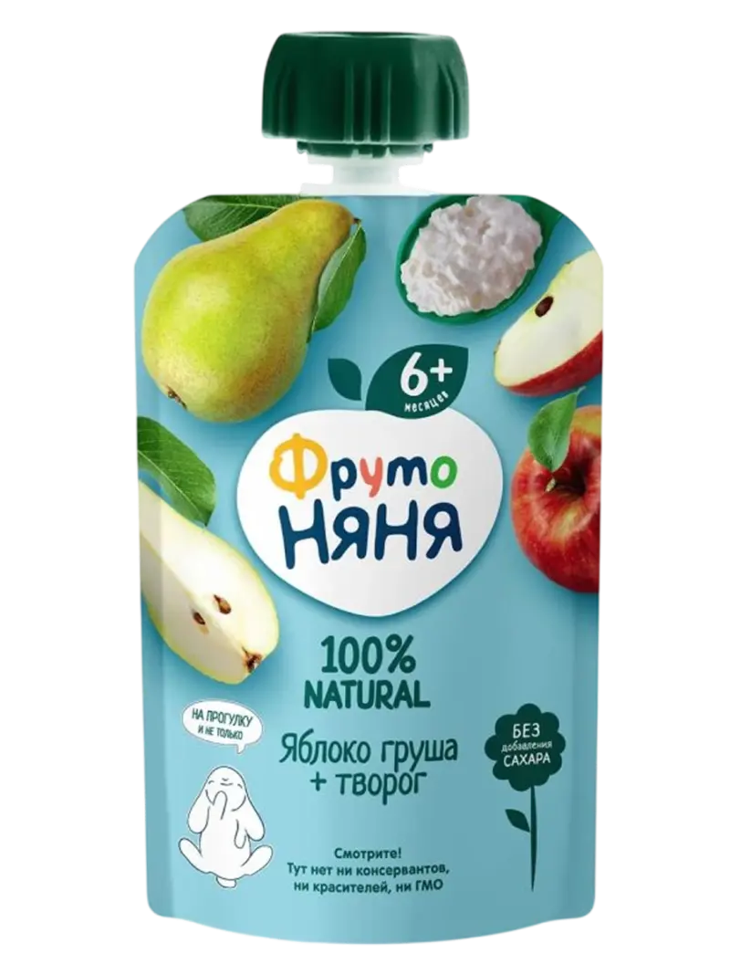 Пюре детское ФрутоНяня яблоко-груша с творогом 6+ мес