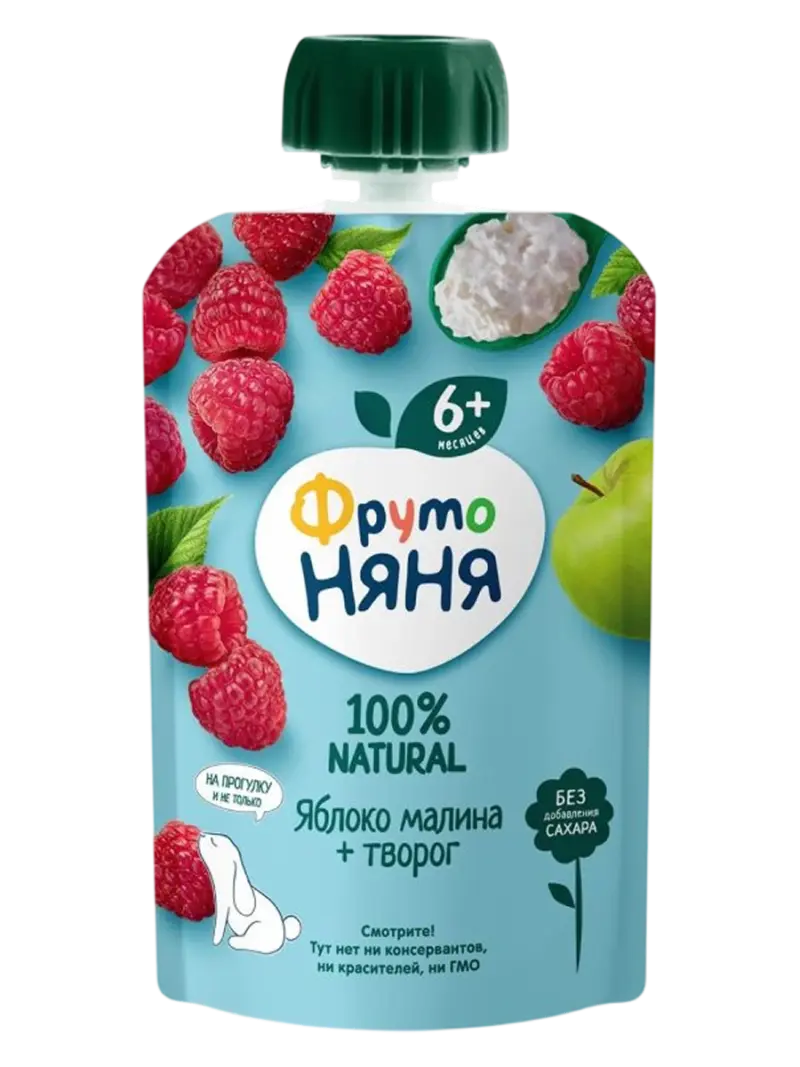 Пюре детское ФрутоНяня яблоко-малина с творогом 6+ мес