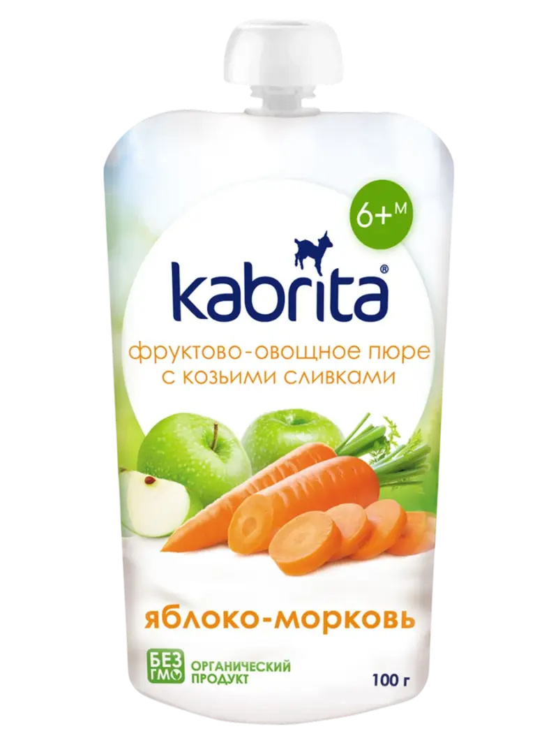 Пюре детское Kabrita яблоко-морковь со сливками козьего молока 6+ мес