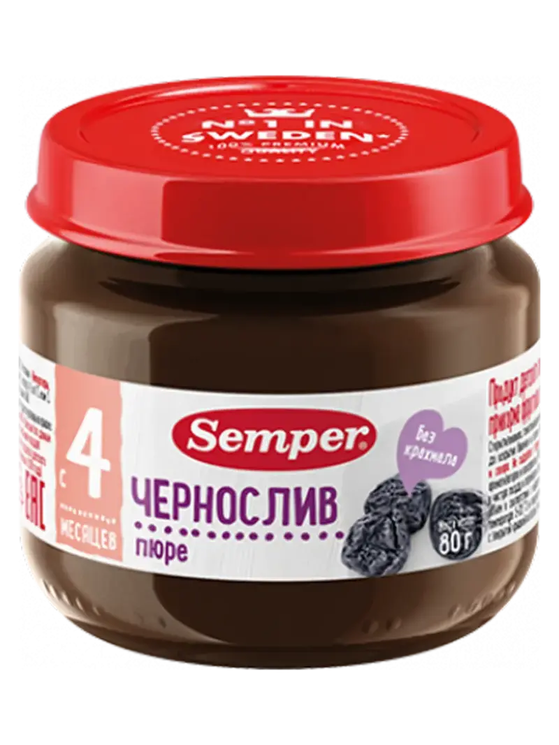 Пюре детское Semper чернослив 4+ мес