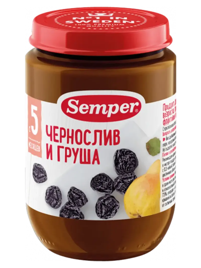 Пюре детское Semper чернослив-груша 5+ мес