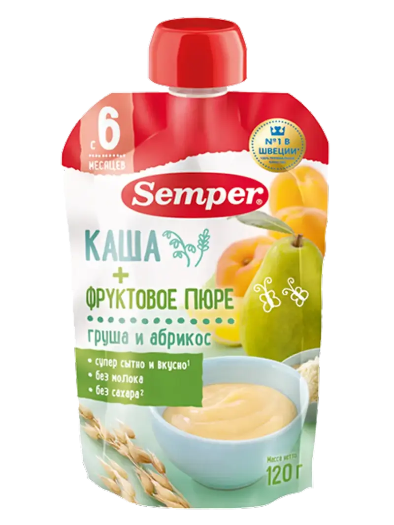 Пюре детское Semper груша-абрикос с кашей 6+ мес