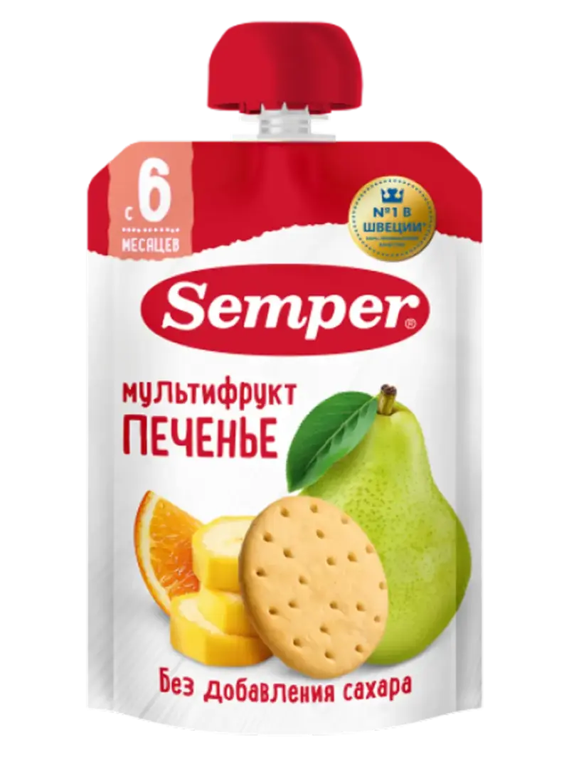 Пюре детское Semper мультифрукт с печеньем 6+ мес