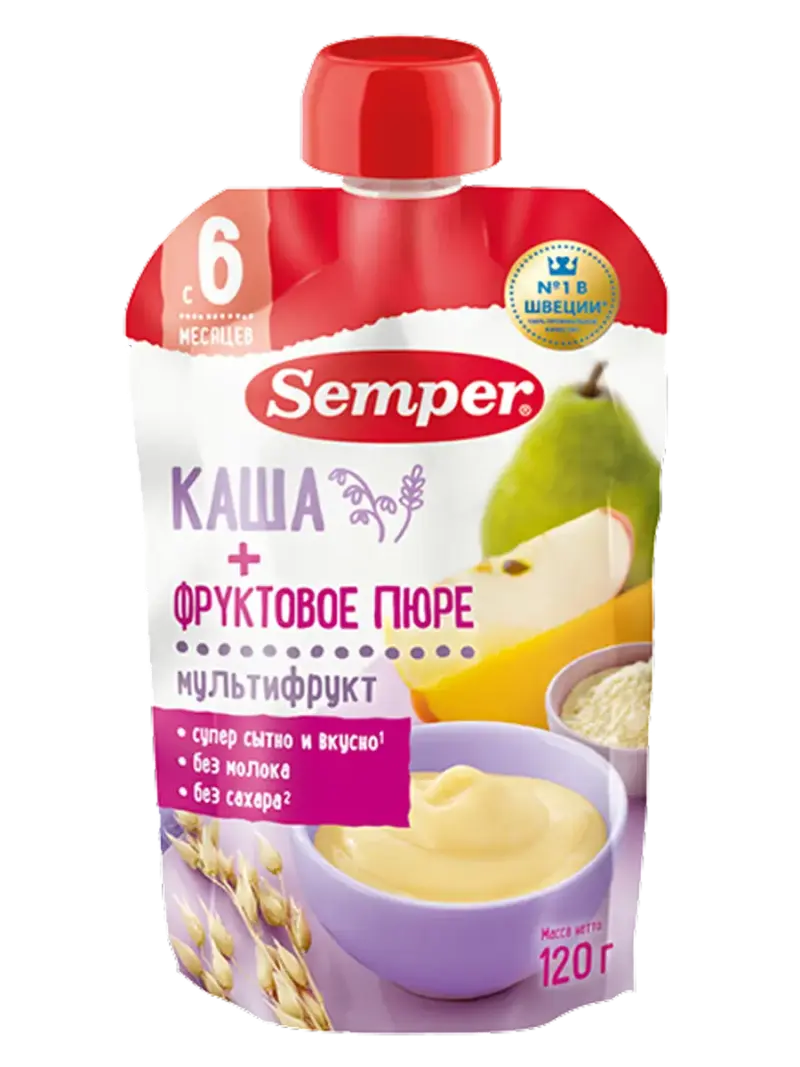 Пюре детское Semper со злаками мультифрукт с кашей 6+ мес