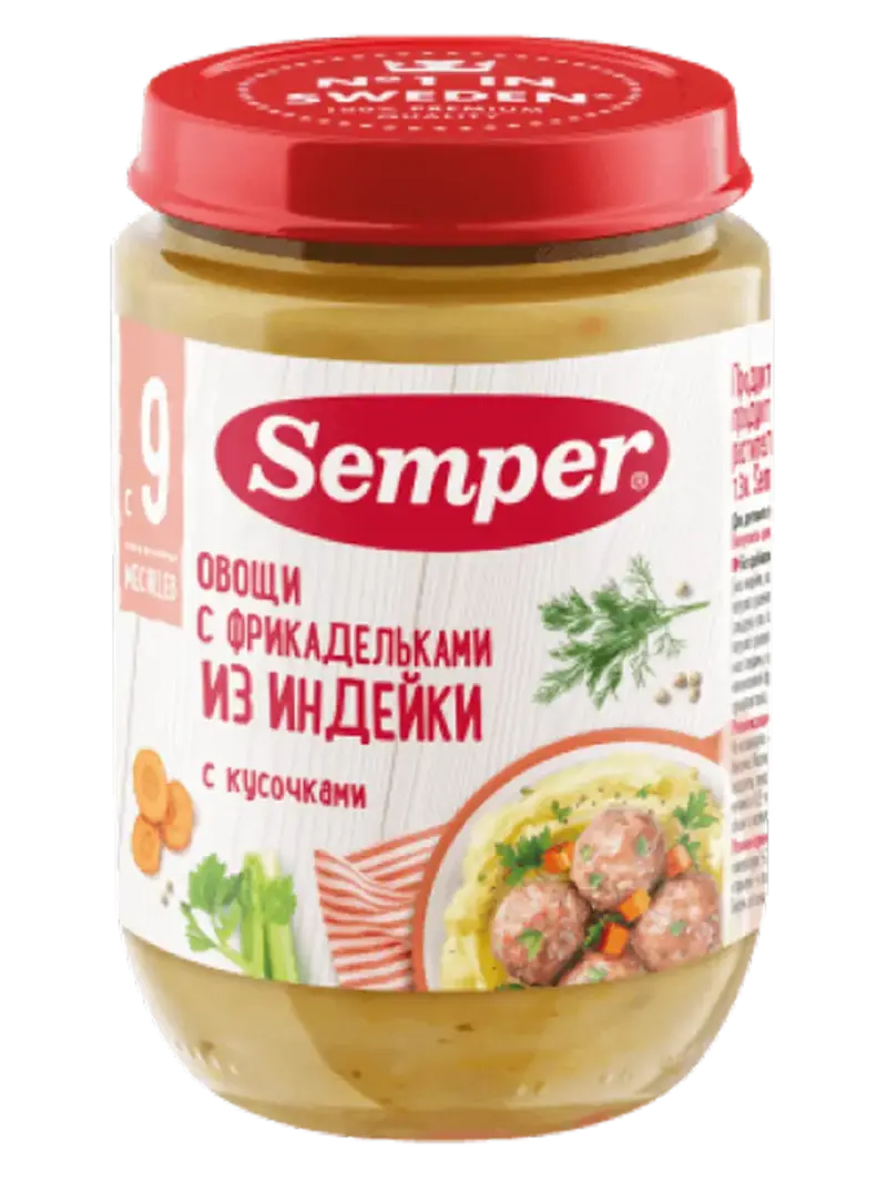 Пюре детское Semper овощи с фрикадельками из индейки 9+ мес