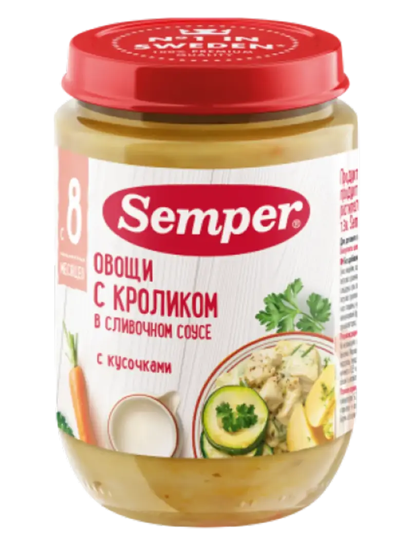 Пюре детское Semper овощи с кроликом в сливочном соусе 8+ мес